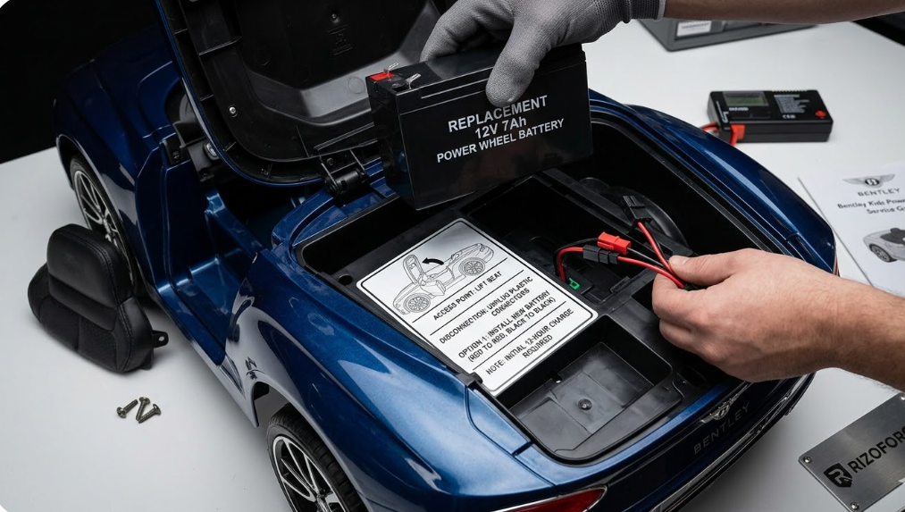 How To Replace The 12V Battery In A Bentley Kids Power Wheel?