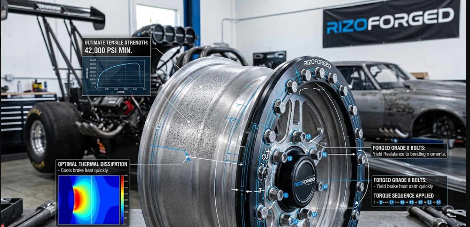 The clamping architecture is engineered by manufacturers depending on the setup of the chassis and on class regulations. With the knowledge of these arrangements, there is correct delivery of power to the track surface securely.
Single Beadlock Drag Wheels
Single Beadlock drag wheels are applied to the outward-facing part of the racing tire. The inboard side is based on the conventional pneumatic pressure with a standard safety hump.
Outboard Optimization: In outboard propulsion engines, the outer ring is designed to sustain the primary rotational force in violent launches.
Weight Reduction: A single ring is used in reducing the unsprung rotational mass to very low levels compared to a dual system.
Clearance Advantages: Single systems will not have suspension interference problems as is caused on the inside of narrow wheel wells.
Double Beadlock Drag Wheels
The inboard and outboard bead clamping is necessary in professional classes with massive power adders operating on the strip. Double Beadlock drag wheels provide the ultimate security for these extreme machines. Are racers tired of losing power off the starting line?
Total Mechanical Lock: Beadlock drag wheels work with both tire beads mechanically to stop all slipping.
Low-Pressure Integrity: Dual clamping gives racers the chance to run pressure as low as 3 to 4 PSI without any danger.
Tire Deformation Control: Clamping on the tire carcass involves stopping the carcass tipping to the side at very high top end speeds.
Increased Rotational Mass: The twin rings increase the rotating weight, and this extra weight takes more power to rotate.  Dimensional Analysis: Sizing for Specific Track Conditions!
The tire size of the vehicle is determined by the size of the wheels, the contact patch, and the final traction limits. The accuracy of such measurements is determined by manufacturing tolerances at the factory.
15x10 Beadlock Drag Wheels vs 15x12 Options
The shape of the profile of the tire depends on the choice of the correct barrel width for the car. 15x10 Beadlock drag wheels are very common in the industry right now.
Standard Profile: 15x10 wheels are a perfect support of 10.5W slick applications on the track.
Contact Patch: This contact patch has a 10-inch width to ensure the tread face is not stretched out too wide against the track.
Aggressive Width: 15x12 Beadlock drag wheels are available to flatten the tread profile of wider slicks measuring 14 inches.
Sidewall Tension: The 12 inch barrel stiffens the sidewall, and this lessens sway at top end trap speeds.  Material Science: Forged Aluminum and Alloy Specifications!